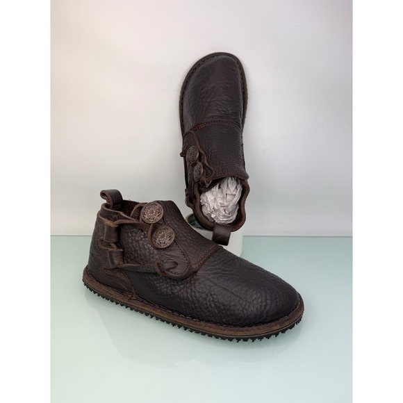 Nativearth Shoes - Nativearth Two Button Leather Boots Brown Handmade Viking Anglo Saxon Size 6